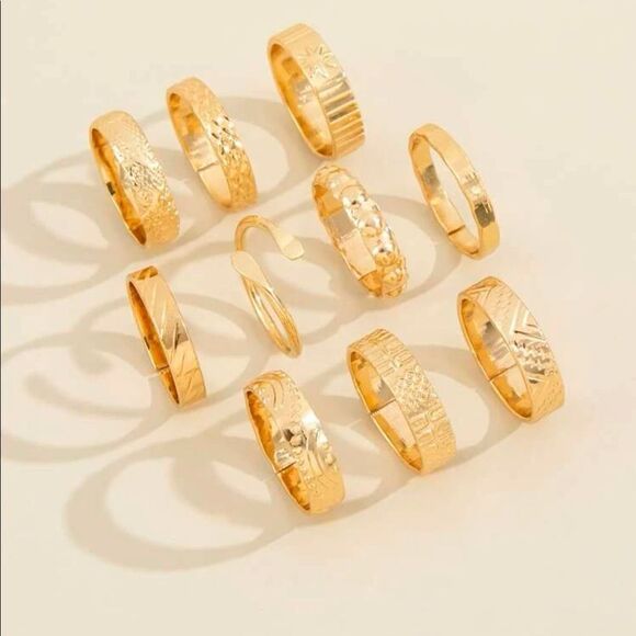 Gold 10pc Textured Ring Set - Picture 2 of 2